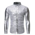 thumbnail image 1 of Adults Youth Men's Lapel Long Sleeve Shirt Casual Slim Shirt Cool Sequined Bronzing Dance Shirt Tops, 1 of 2