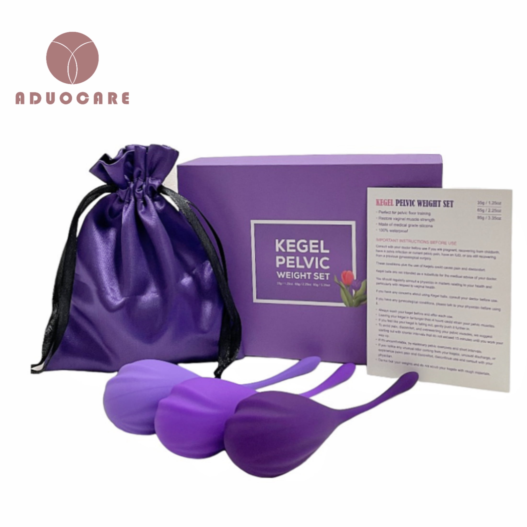 Aduocare Kegel Weighted Exercise Balls,Gift Set of 3 Premium Silicone Weights for Women Pelvic