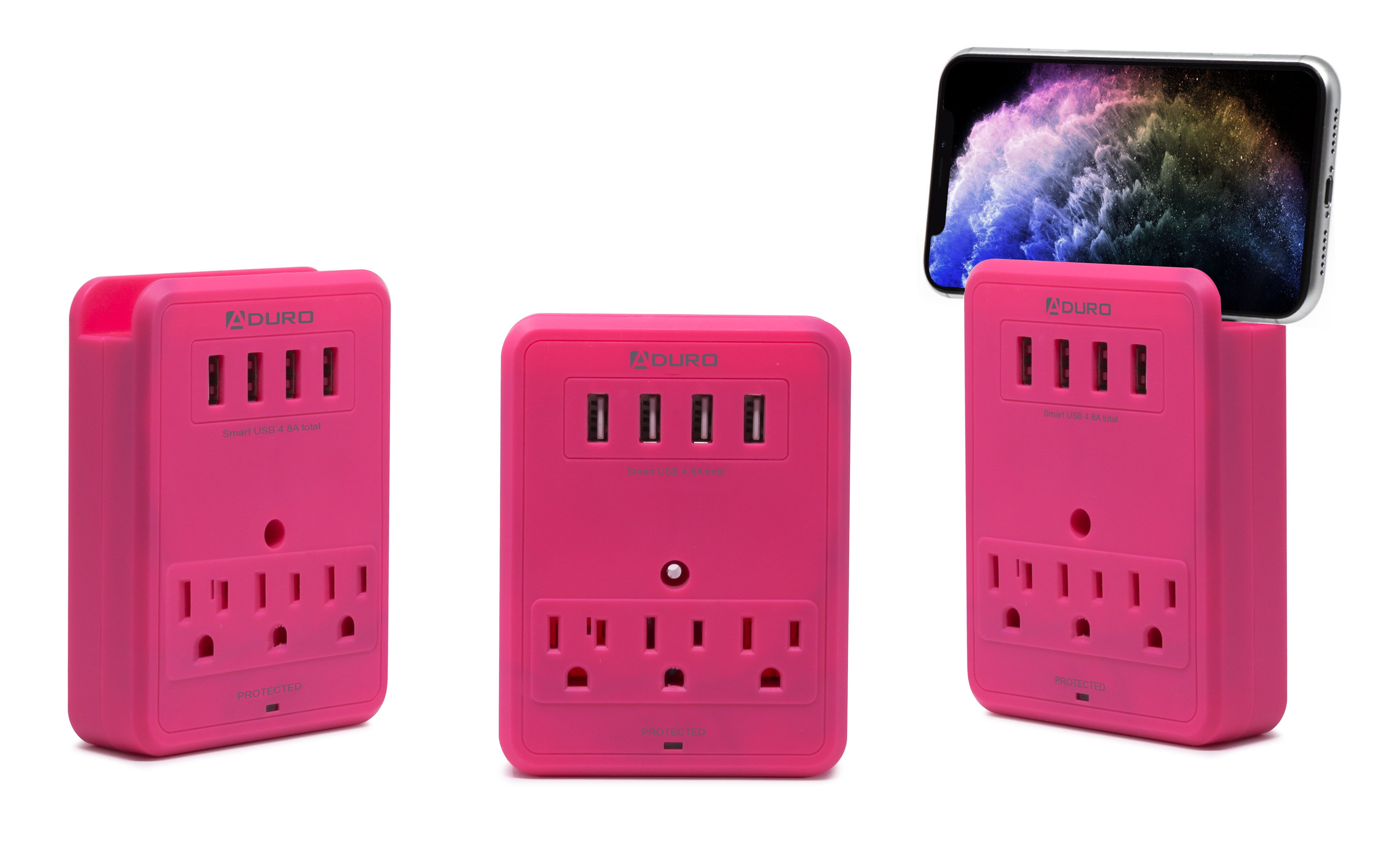 Aduro 3 Outlet 4 USB Port Surge Protector, Pink