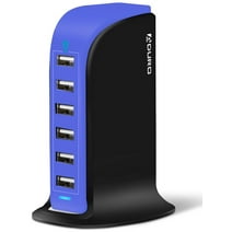 Aduro 40W 6-Port USB Desktop Charging Station Hub Wall Charger for iPhone iPad Tablets Smartphones with Smart Flow Black/Blue