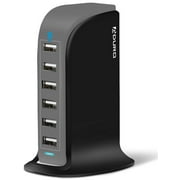 Aduro 40W 6-Port USB Desktop Charging Station Hub Wall Charger for iPhone iPad Tablets Smartphones with Smart Flow Black/Grey