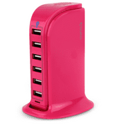 Aduro 40W 6-Port USB Desktop Charging Station Hub Wall Charger for iPhone iPad Tablets Smartphones with Smart Flow Pink