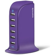 Aduro 40W 6-Port USB Desktop Charging Station Hub Wall Charger for iPhone iPad Tablets Smartphones with Smart Flow Purple