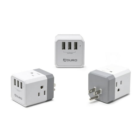 Aduro Multiple Plug Outlet Extender with USB Charger Surge Protector PowerUp Squared Wall Plug Expander Electrical Adapter with 3 Multi Outlets & 3 USB Ports White