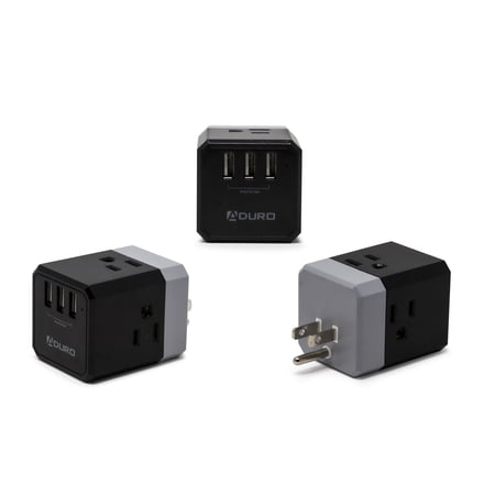 Aduro Multiple Plug Outlet Extender with USB Charger Surge Protector PowerUp Squared Wall Plug Expander Electrical Adapter with 3 Multi Outlets & 3 USB Ports Black
