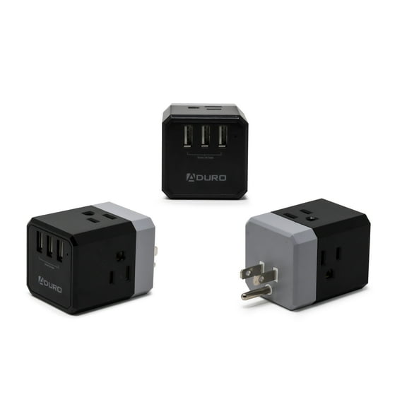 Aduro Multiple Plug Outlet Extender with USB Charger Surge Protector PowerUp Squared Wall Plug Expander Electrical Adapter with 3 Multi Outlets & 3 USB Ports Black