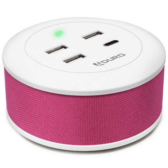 Aduro PowerUp Flair USB Charging Station for Multiple Devices Desktop Fast Charger 4-Port USB Hub for iPhone iPad Tablets Smartphones Pink