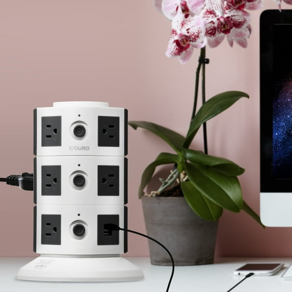 Aduro Surge Power Tower with 11 Outlets & Dual USB Ports White
