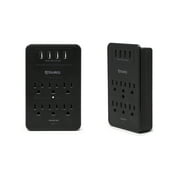 Aduro Surge Protector 6 Outlets Power Strip Station with USB 4 Ports 4.8A Wall Mount Multiple Outlet Splitter Extender Adapter with Phone Shelf Stand ETL Listed Black