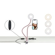 Aduro U-Stream Selfie Ring Light with 24” Gooseneck Stand & Cell Phone Holder, Social Media Influencer Live-Streaming Phone Mount and Light Kit Rose Gold