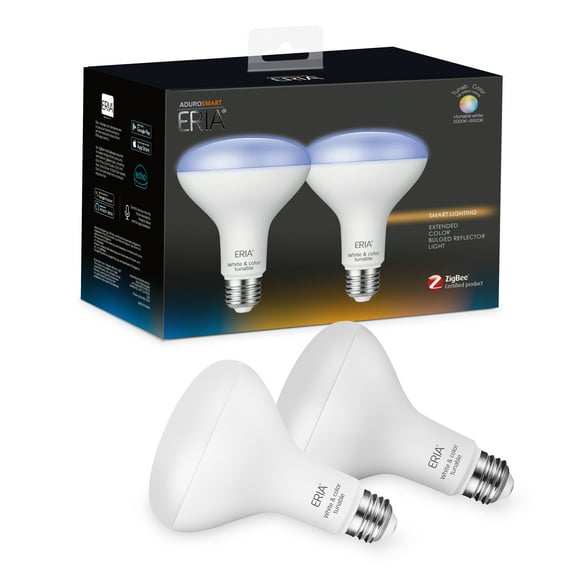 AduroSmart ERIA Colors and White Shades Smart BR30 Light Bulb CRI 90+, 65W Equivalent, Hub Required (2-Pack)