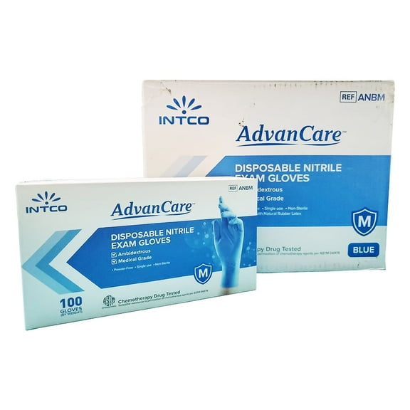 AdvanCare Disposable Nitrile Exam Gloves ANBM10015, Powder Free, Latex Free, Medical Grade, Chemotherapy Drug Tested, 10 Pack (1000 Count, 100/Box) - Blue, Medium
