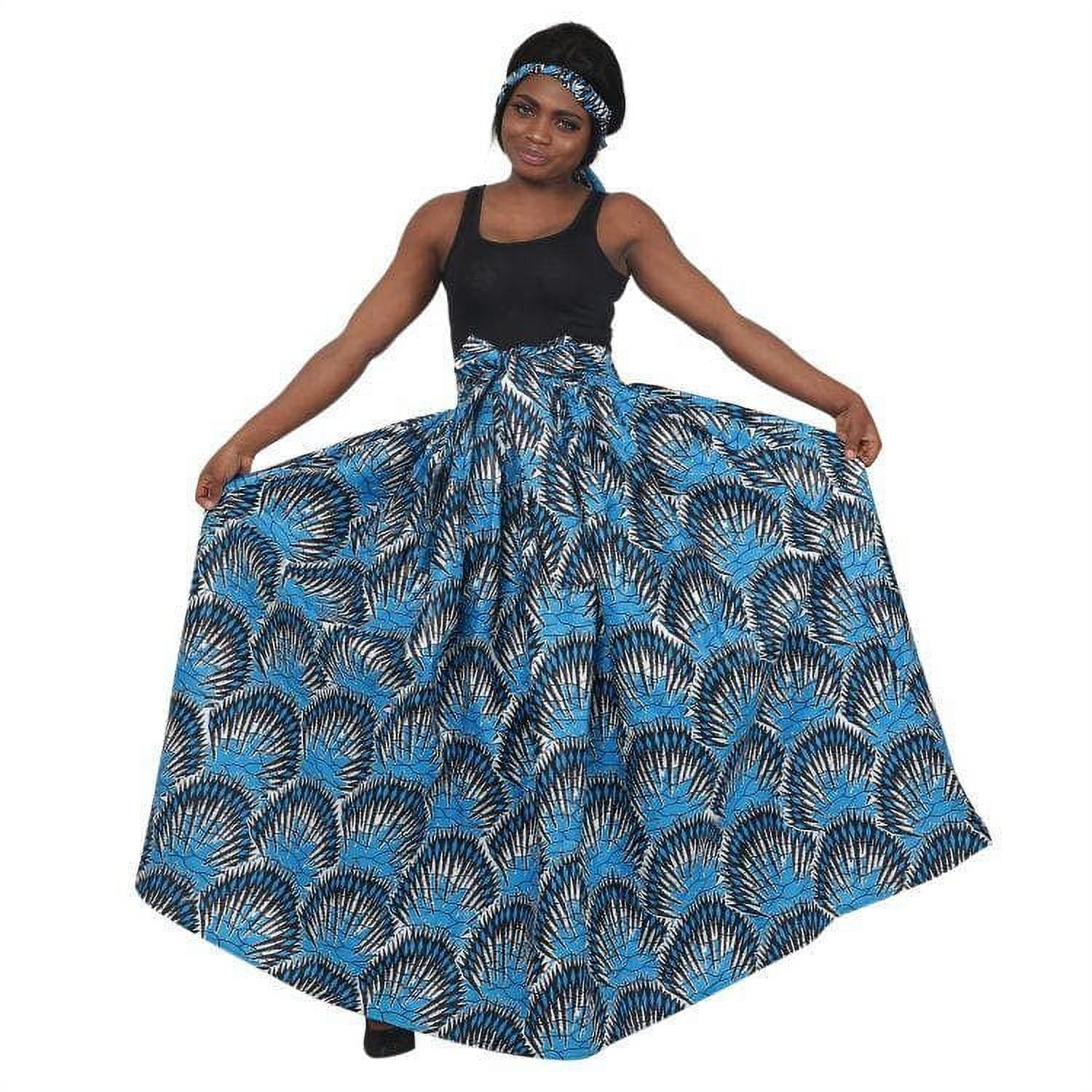 Advance Apparels Ocean Blue African Print Long Maxi Skirt Elastic Waist ...