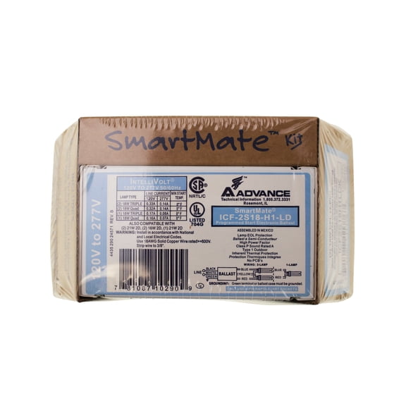 advance smartmate icf-2s18-h1-ld - (2) lamp fluorescent ballast - 18 watt cfl - 120/277 volt - programmed start - 1.0 ballast factor