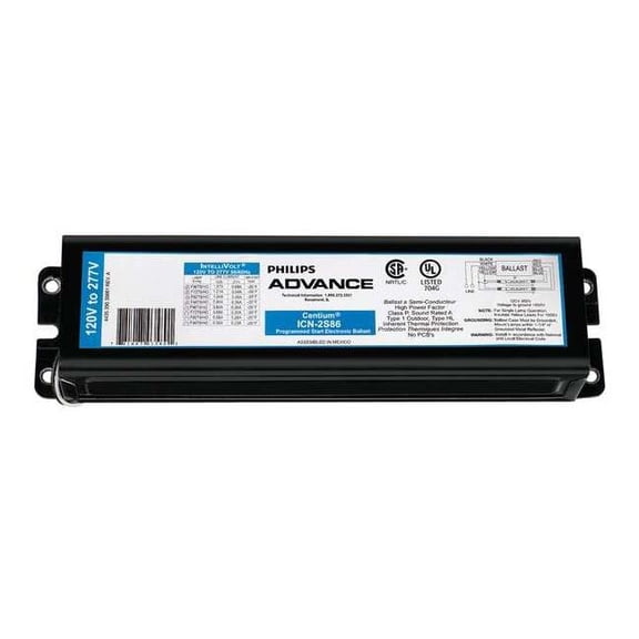 Advance Centium ICN-2S86 - (2) Lamp Fluorescent Ballast - F96T8/HO - 120/277 Volt - Programmed Start - 1.0 Ballast Factor