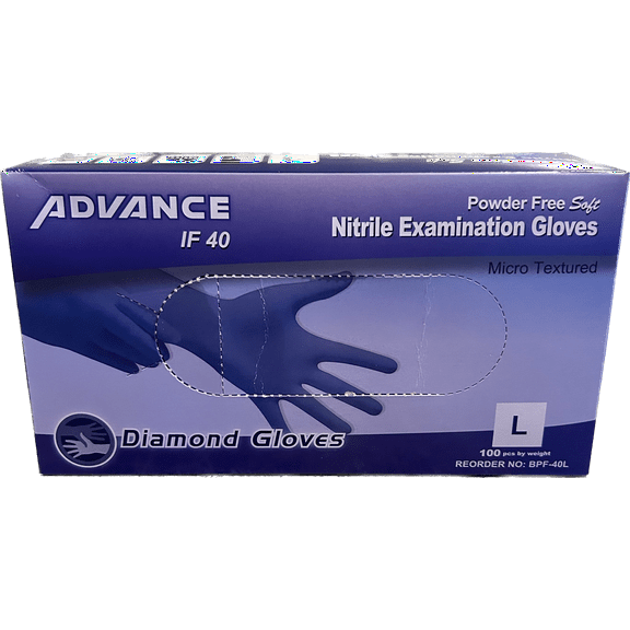 Advance IF 40 Nitrile Examination Gloves - Powder Free Soft - 100 count 1 box - Micro Textured 4mil Size Large