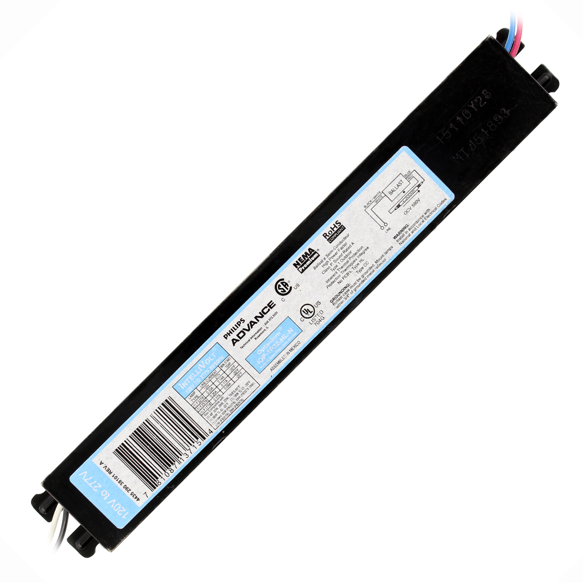 Advance IOP1P32HLN Fluorescent Ballast, 1Lamp, F32T8, 32W T8, 120