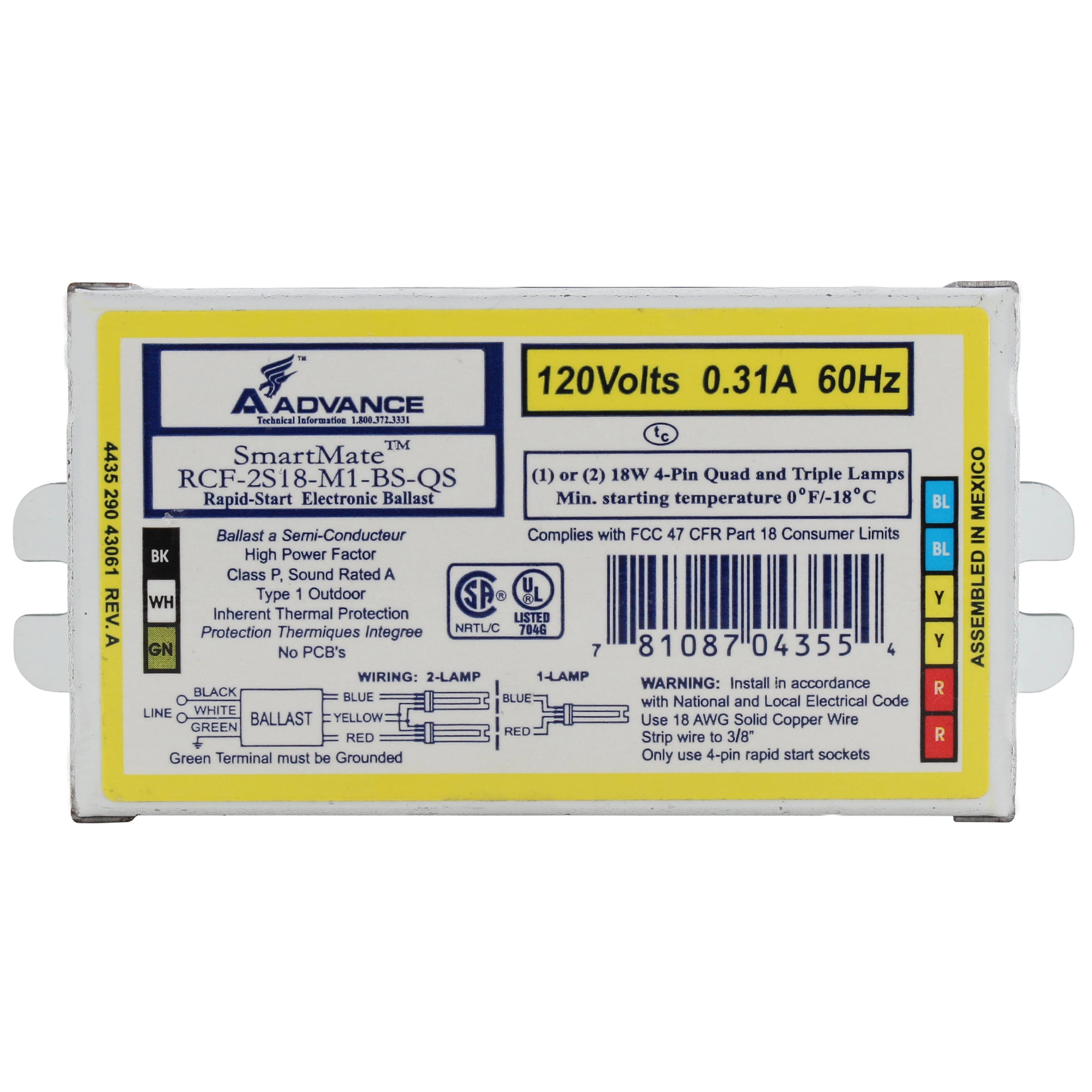 Universal C218UNVME Compact Fluorescent Ballast – 2-Lamp, 18W CFQ/CFL, 120/277V, Electronic, Type 1 Outdoor Rated