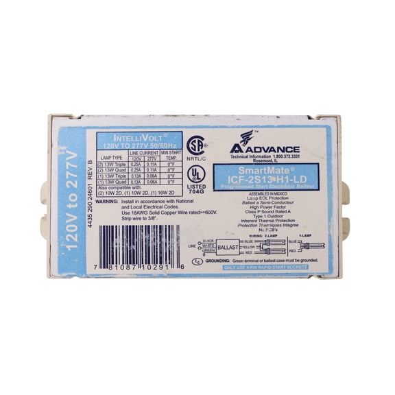 Advance SmartMate ICF-2S13-H1-LD - (2) Lamp Fluorescent Ballast - 10 Watt CFL - 120/277 Volt - Programmed Start - 1.0 Ballast Factor