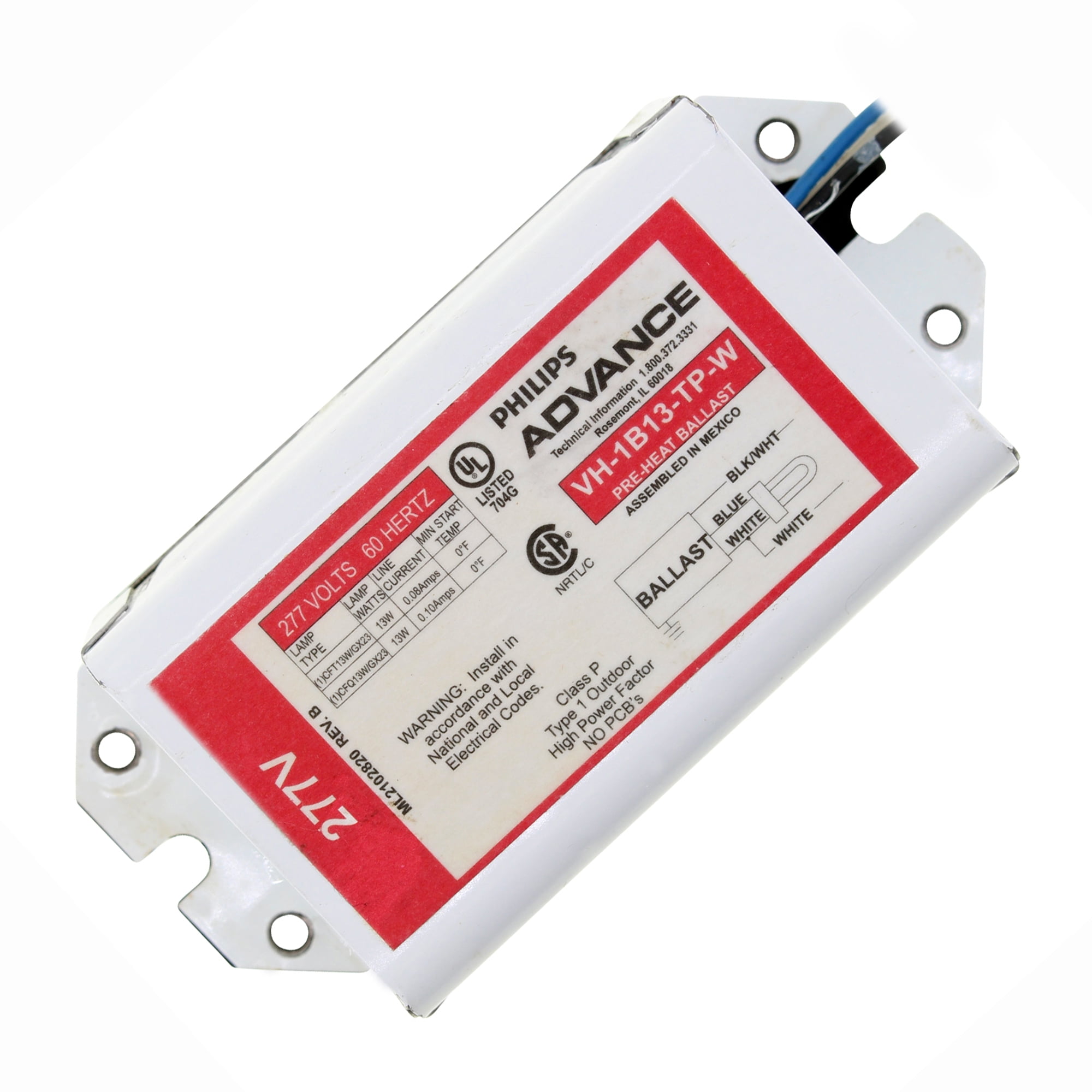 Advance VH1B13TPW Fluorescent CFL Ballast, 1Lamp, 13W 2Pin CFL