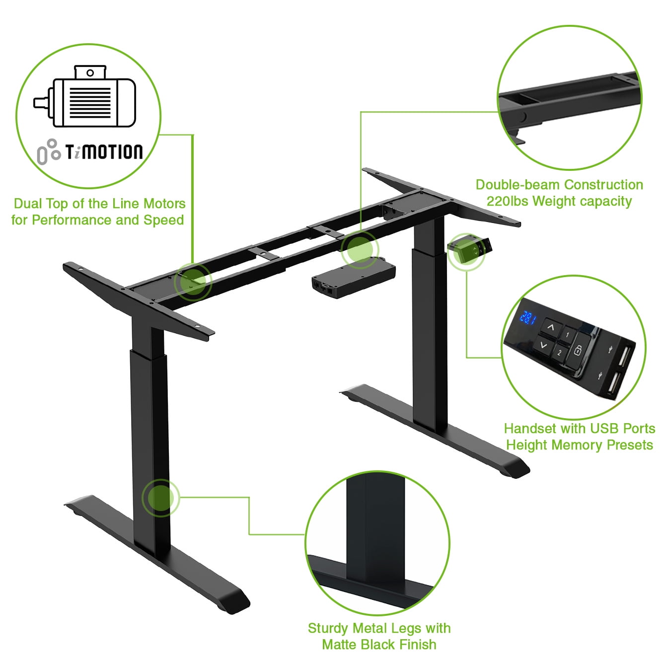 AdvanceUp  Dual Motor Adjustable Electric Stand Up Office Desk Frame, with USB