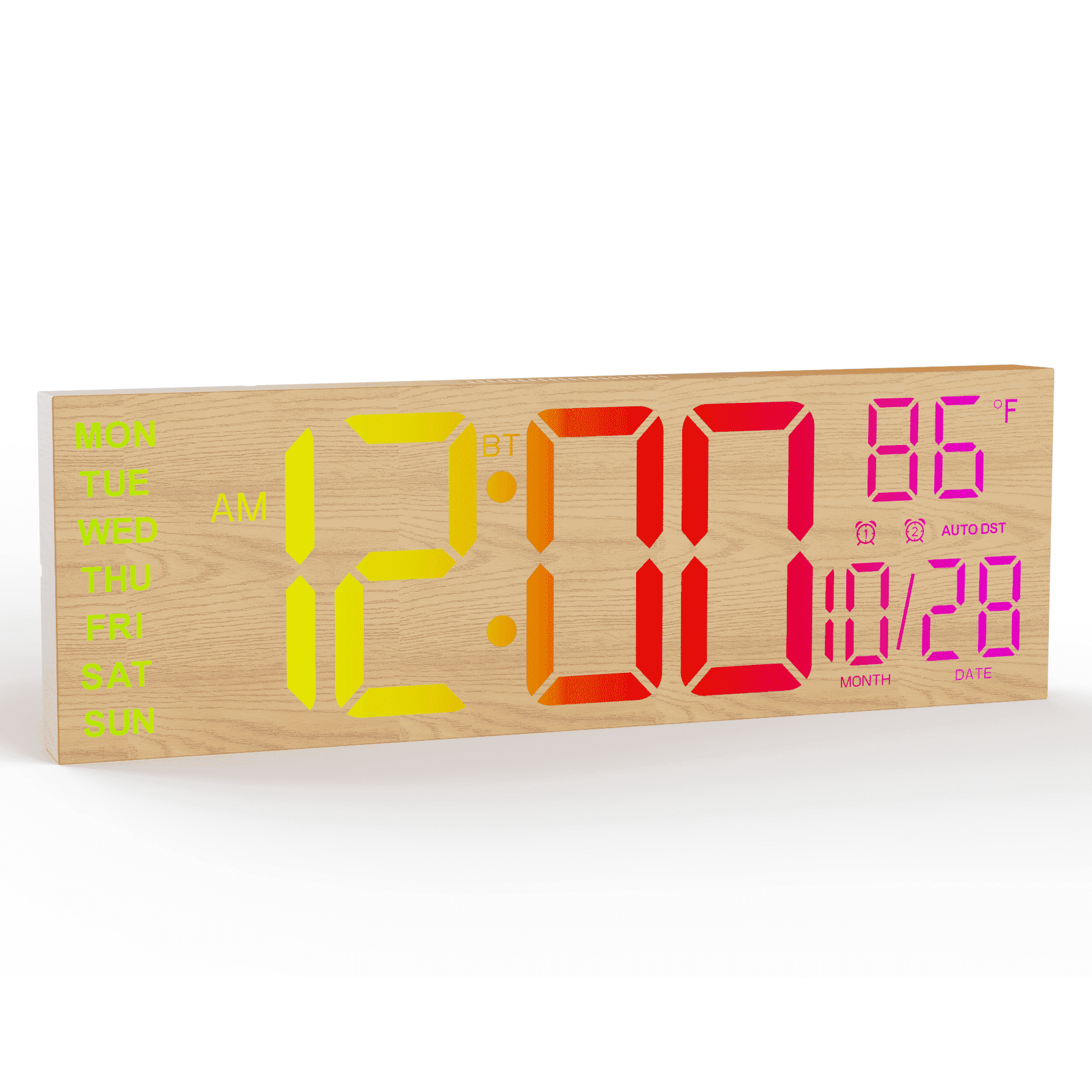 LEIKE New Wood Grain 16.2" Digital Wall Clock with Large Numbers, 8 Color Options, 5-Level Brightness, Temperature, Big Digit Display for Bedroom, Office & Living Room