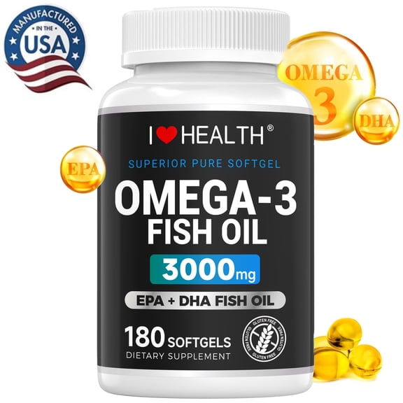 Advanced 3000mg Omega-3 Fish Oil Supplements for Heart Brain Health,180 Softgels