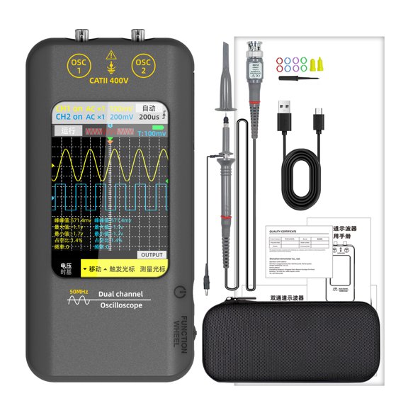 Advanced 50MHz 2 Channel Handheld Oscilloscope 50MHz Bandwidth With 7 Waveform Types And Computer Connection For Lab Use