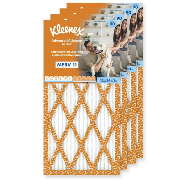 Advanced Allergen Air Filter 12X24X1 Inches- 11 MERV RATING (4-Pack)