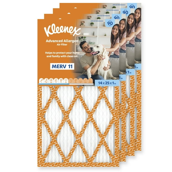 Advanced Allergen Air Filter 14X25X1 Inches- 11 MERV RATING (4-Pack)