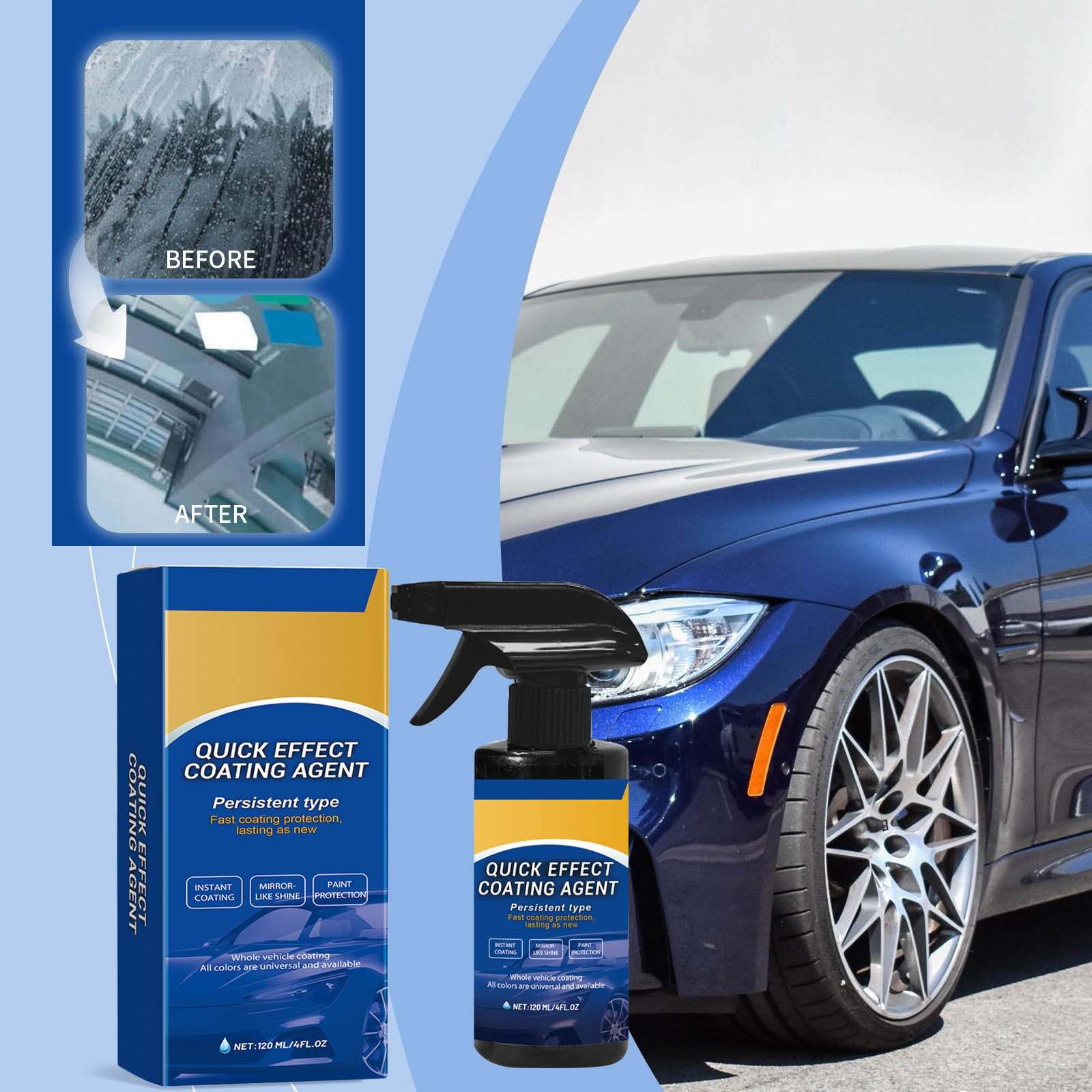 Advanced Car Quick-acting Coating Agent Spray, Quick Effect Coating Agent for Car, 3 in 1 High Protection Quickly Car Coating Spray, Waterless Wash Coat Car Wax Polish Sprays