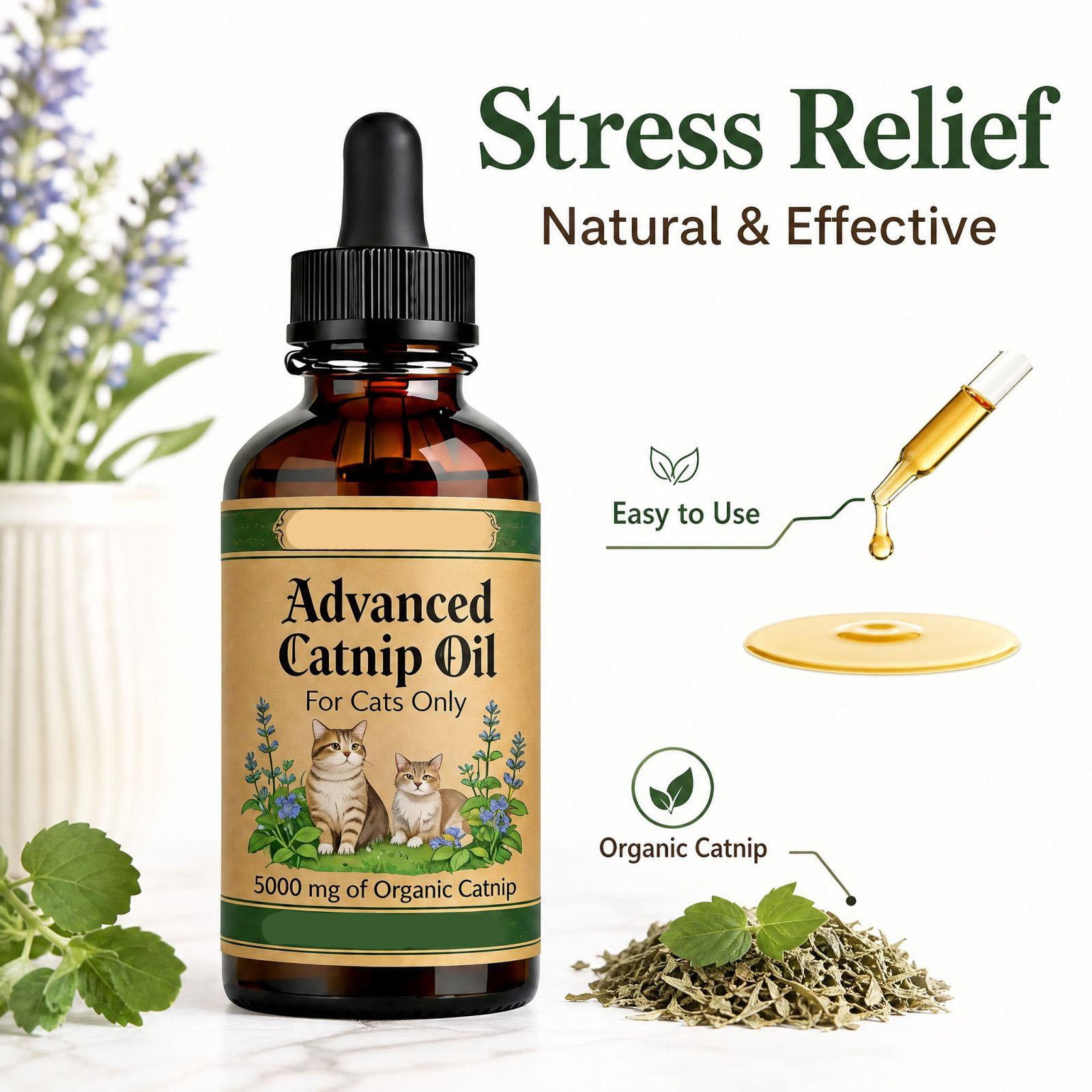 Dropper Battle Advanced Catnip Oil with 5000 Mg Organic Extract, 2 Fl Oz Amber Glass ...