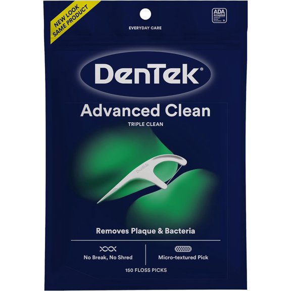 Advanced Clean Floss Picks with No Break & No Shred Dental Floss, Plaque Remover, 150 Count