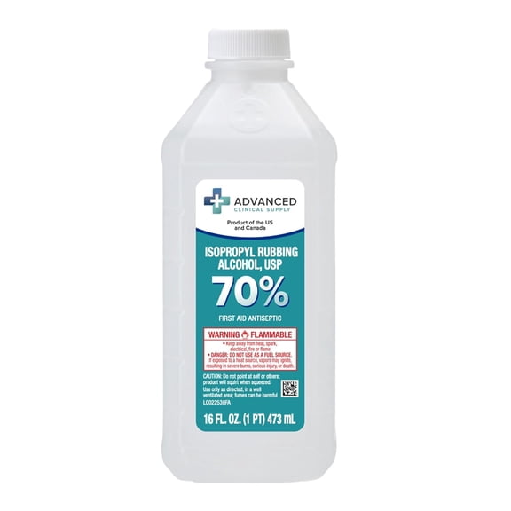 Advanced Clinical Supply 70% Isopropyl Alcohol (Rubbing Alcohol), USP Grade, 16 oz