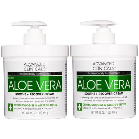 Advanced Clinicals Aloe Vera Cream W/ Vitamin C For Dry Skin & Rough Skin. Set of Two 16oz