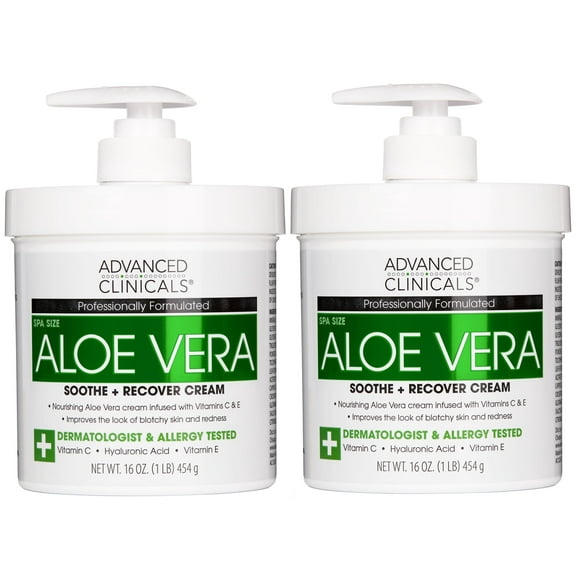Advanced Clinicals Aloe Vera Cream W/ Vitamin C For Dry Skin & Rough Skin. Set of Two 16oz