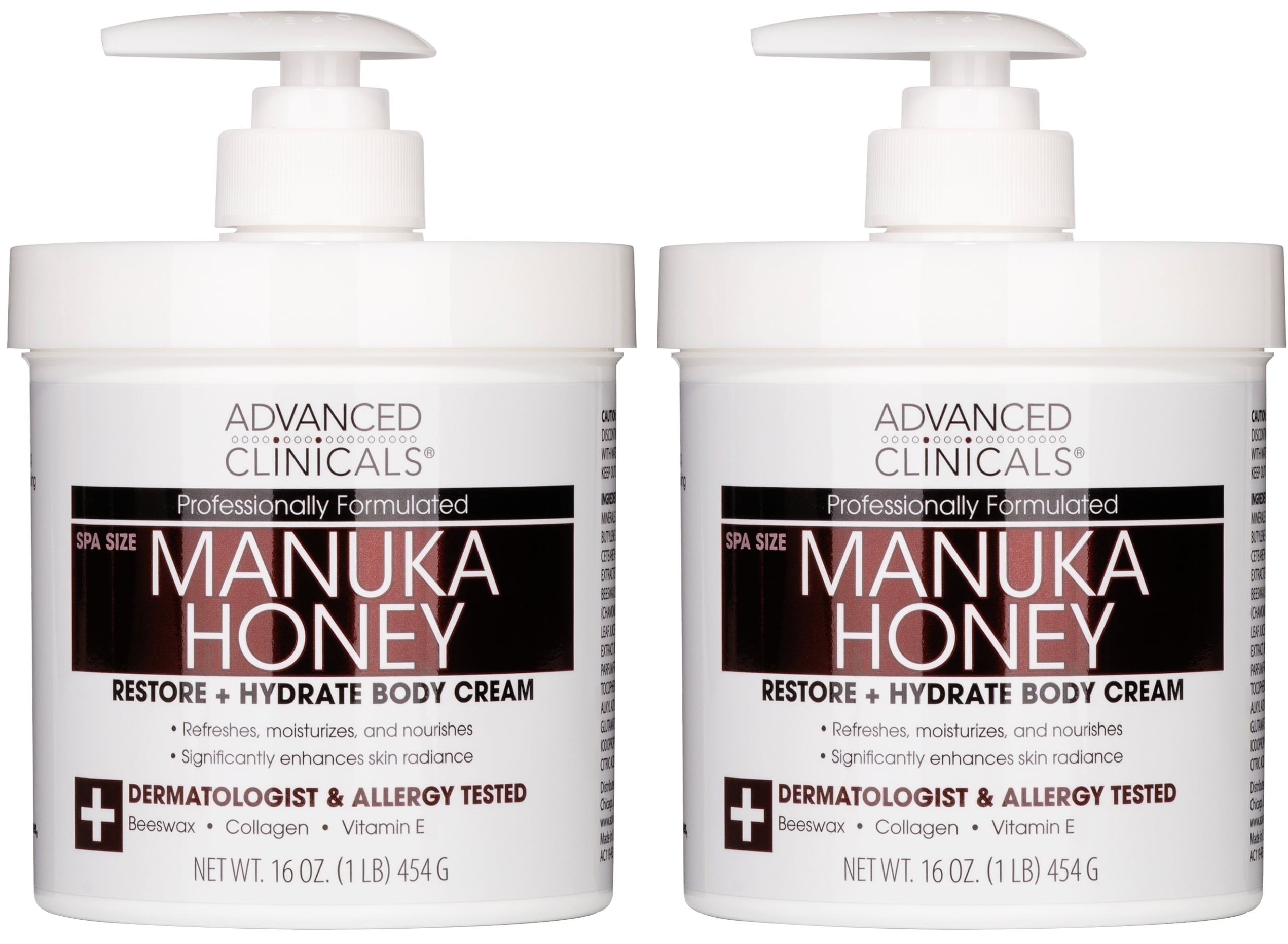 Advanced Clinicals Manuka Honey Body Cream 16 fl oz Two Pack
