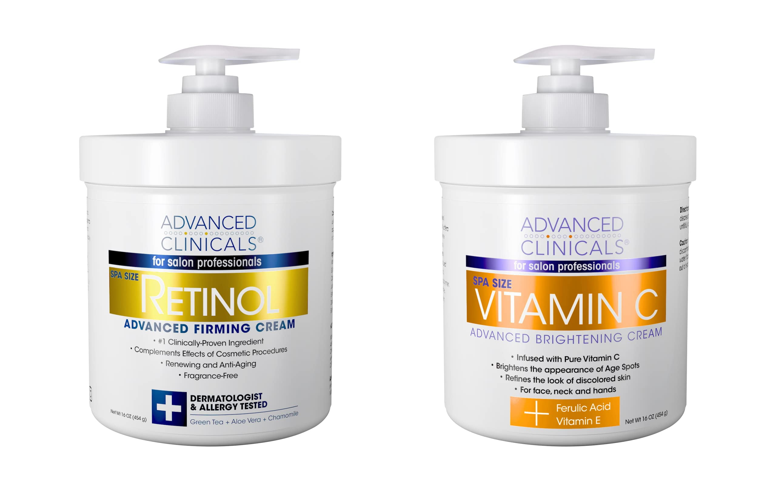 Advanced Clinicals Retinol & Vitamin C Body Cream. Anti Aging, Moisturizer, Hydrating 16 fl oz