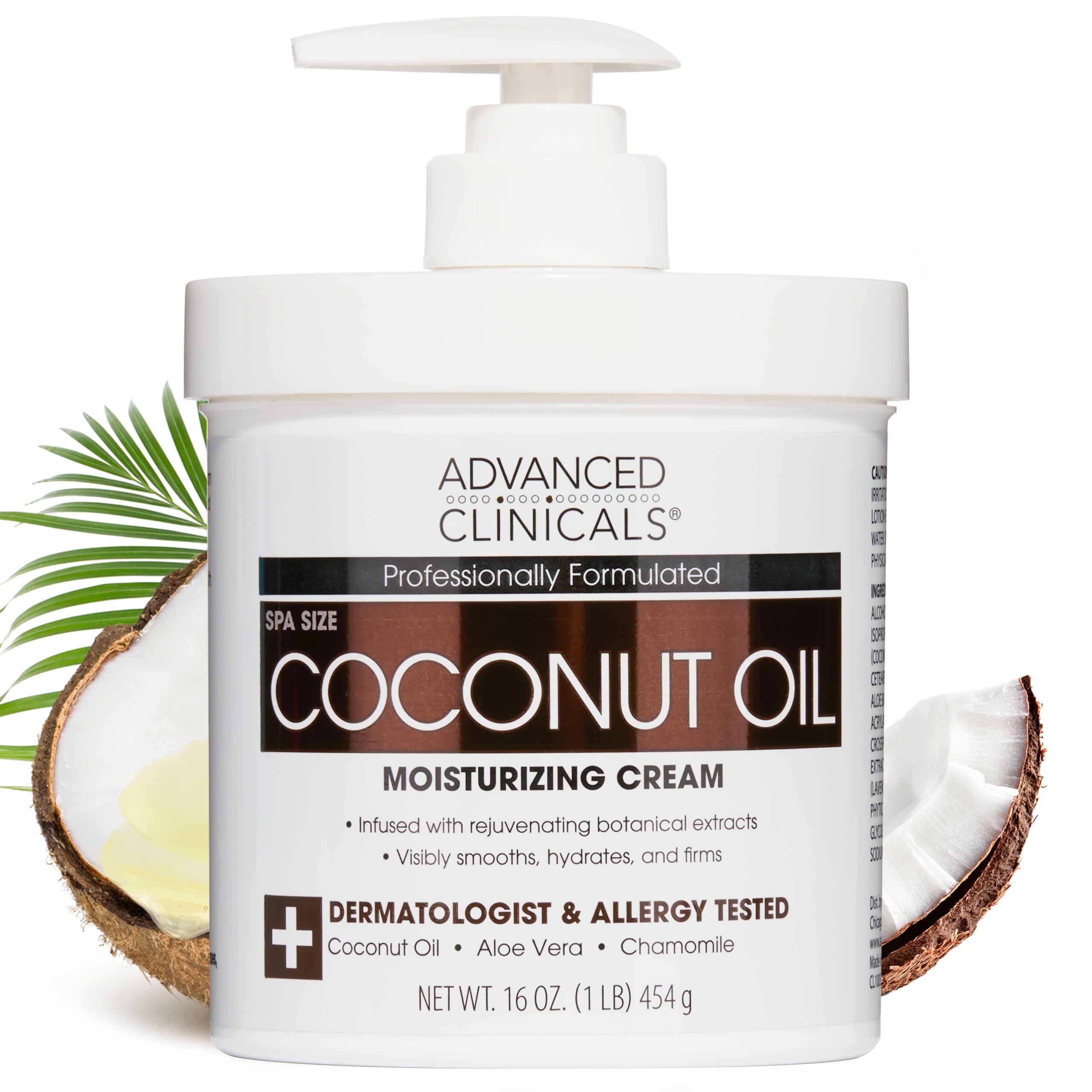 Advanced Clinicals Coconut Oil Body Cream Moisturizer Lotion, 16oz