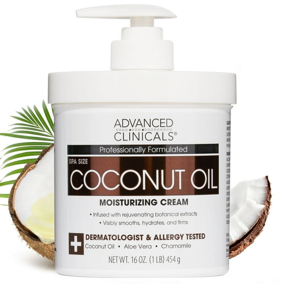 Advanced Clinicals Coconut Oil Body Cream Moisturizer Lotion, 16oz