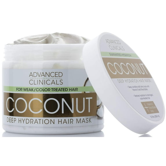 Advanced Clinicals Coconut Oil Hair Mask for Deep Hydration with Vitamin E. 12 fl oz