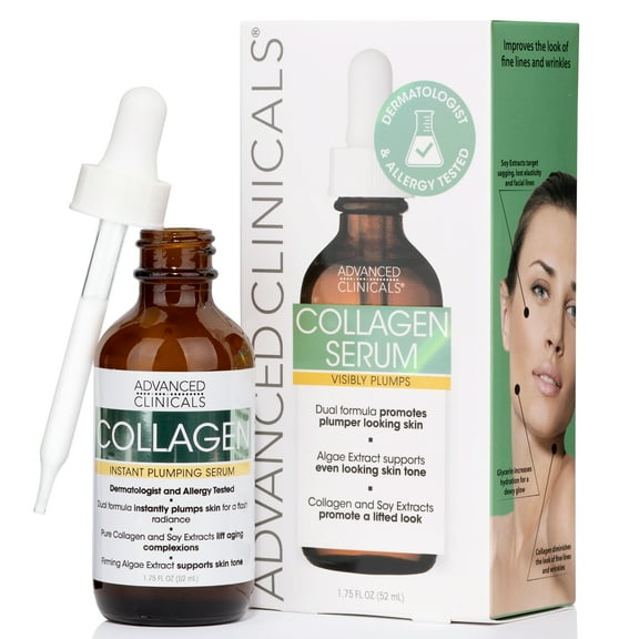 Advanced Clinicals Collagen Face Serum. Plumping Facial Serum for Sagging Skin. 1.75 fl oz
