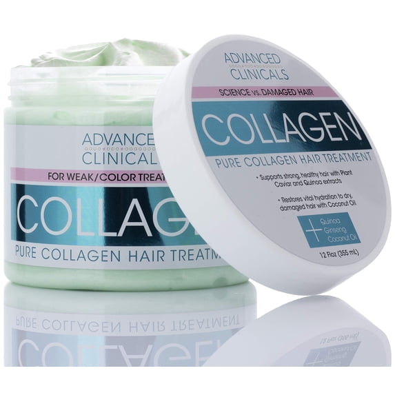 Advanced Clinicals Collagen Hair Mask for Hydrating Damaged Skin with Coconut Oil. 12 fl oz