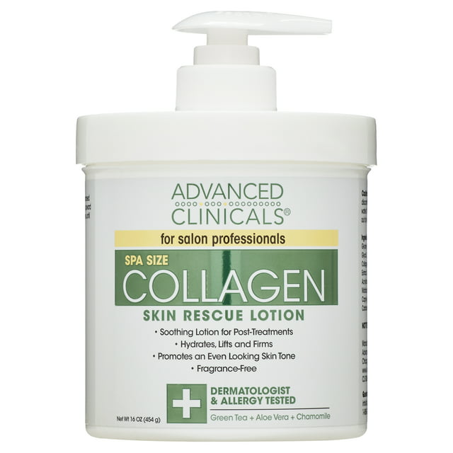 Advanced Clinicals Collagen Skin Rescue Lotion. Hydrating Body Cream for Hands, Face. Dry Skin Treatment. 16 fl oz.