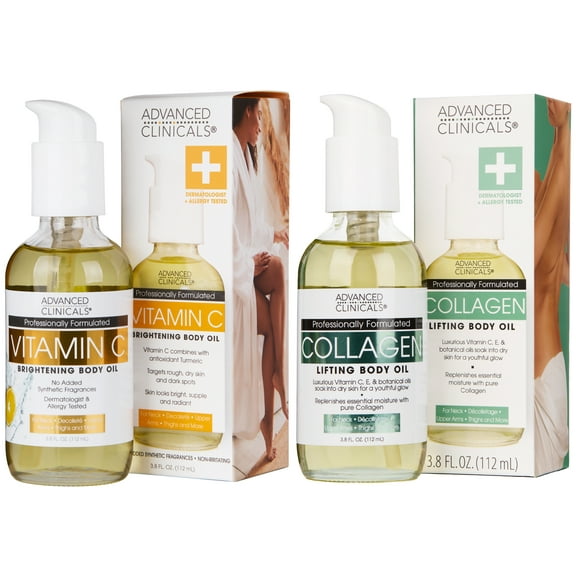 Advanced Clinicals Collagen & Vitamin C Body Oil Set of Two 3.8 Fl Oz