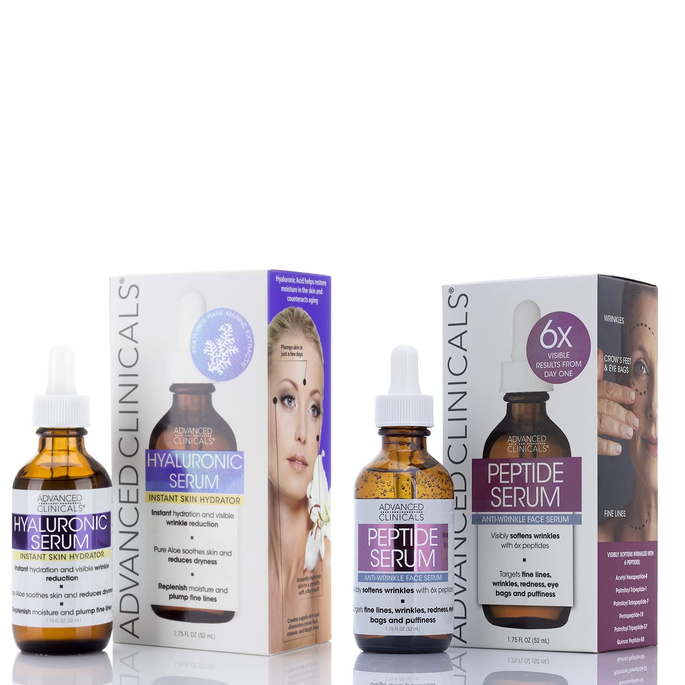 Advanced Clinicals Face Serum Value Set with Hyaluronic Acid Serum and Peptide Serum