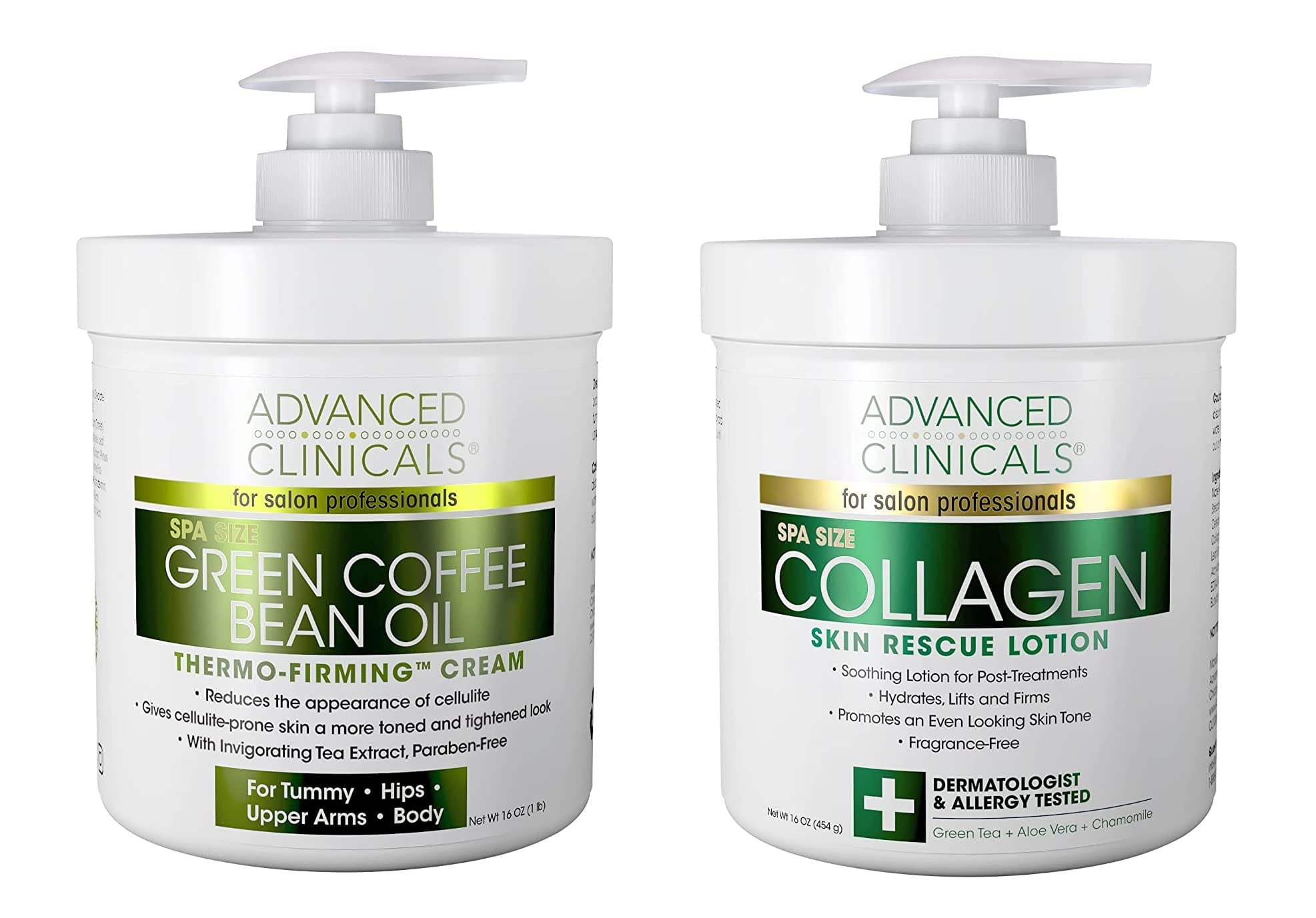 Advanced Clinicals Green Coffee Bean Cream & Collagen Cream Set of 2 16 fl oz