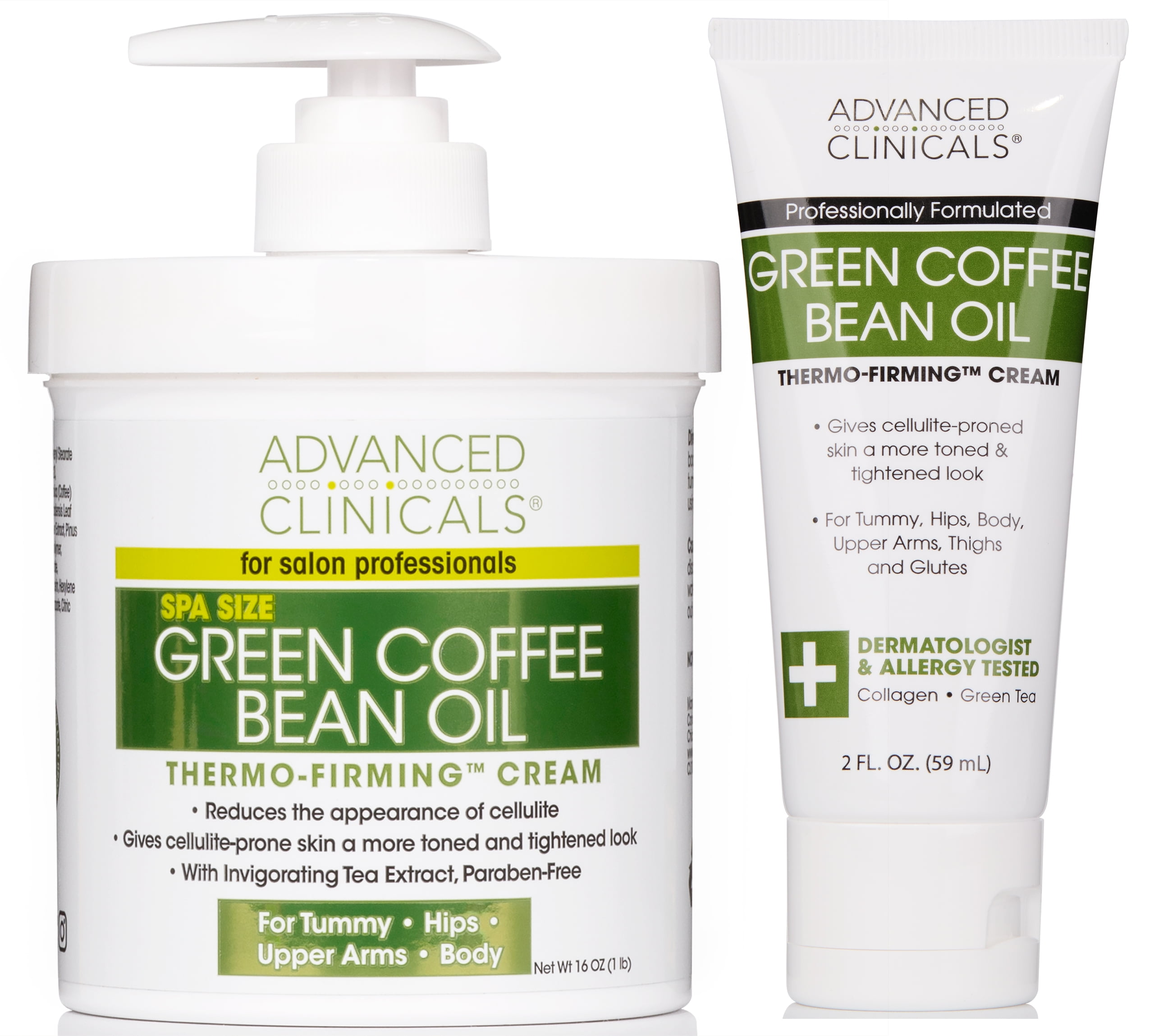 Advanced Clinicals Green Coffee Bean Cream for Firming and Moisturizing with Travel Size Cream