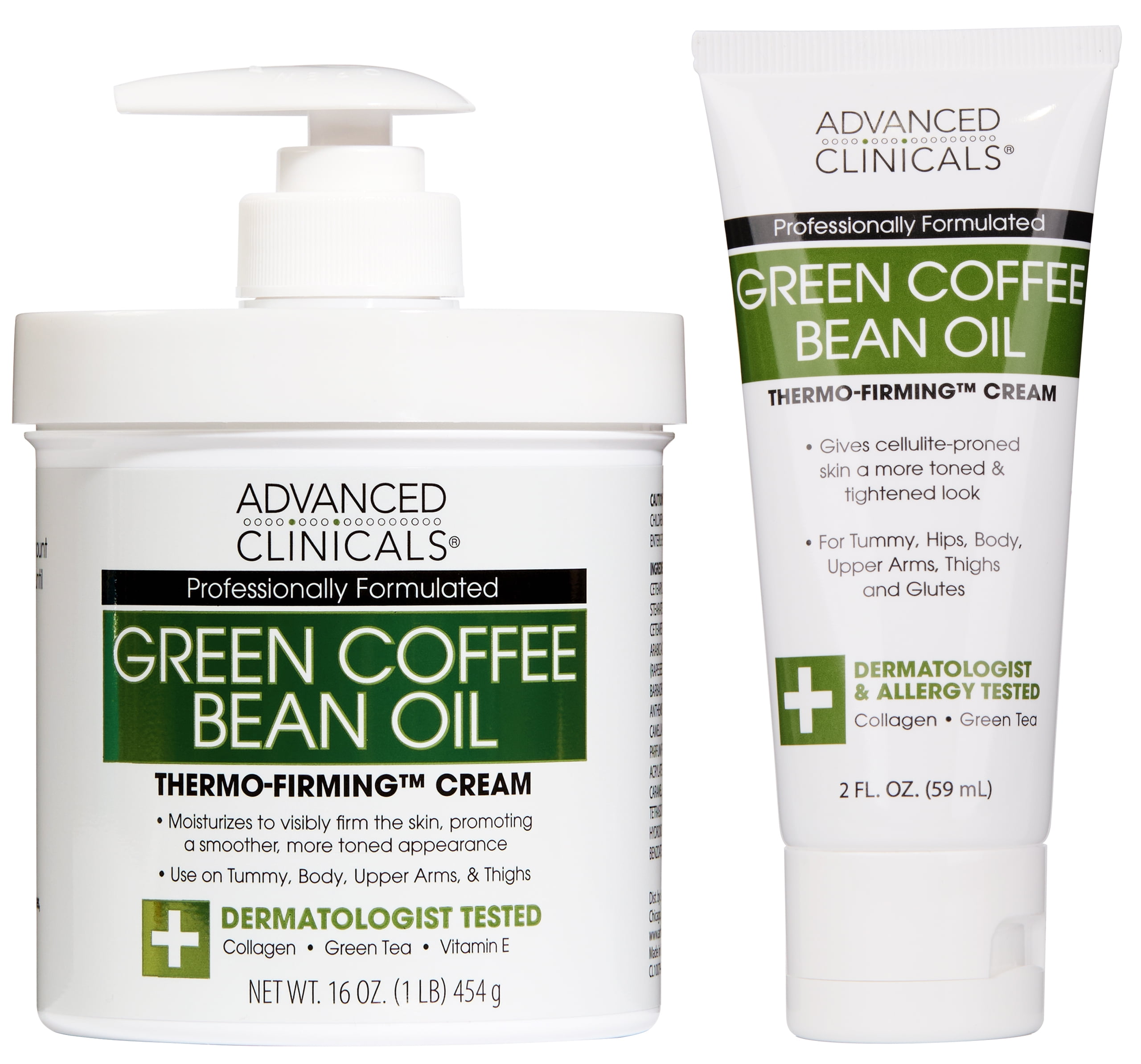 Advanced Clinicals Green Coffee Bean Cream for Firming and Moisturizing with Travel Size Cream