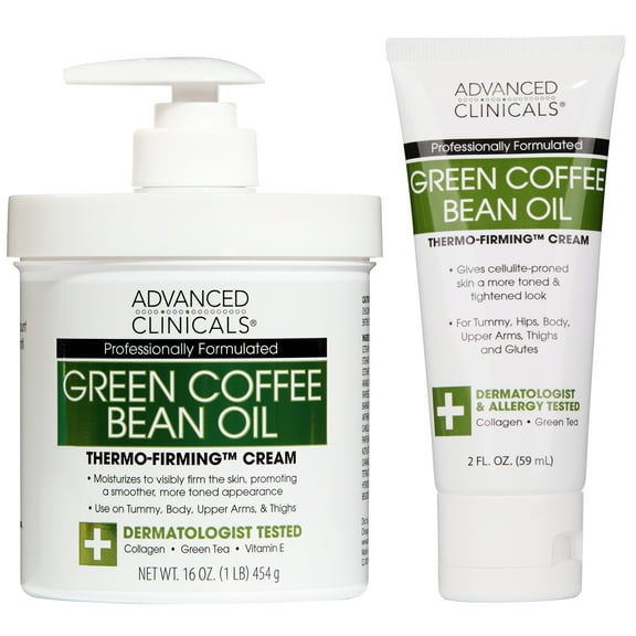 Advanced Clinicals Green Coffee Bean Cream for Firming and Moisturizing with Travel Size Cream